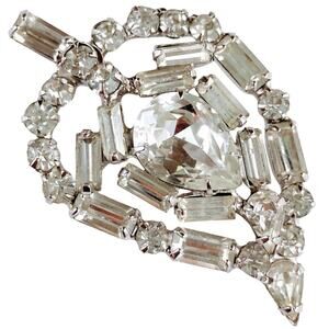 VTG Mid Century Brooch Clear Rhinestone Cocktail Baguette Glass Sparkly